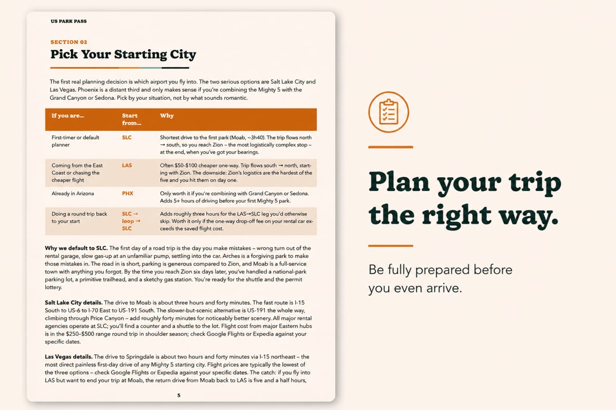 A sample page from the Mighty 5 guide on picking your starting city
