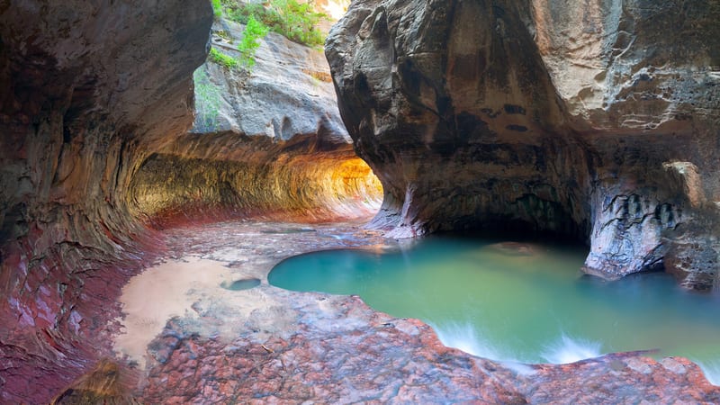 A slot canyon interior in Zion National Park